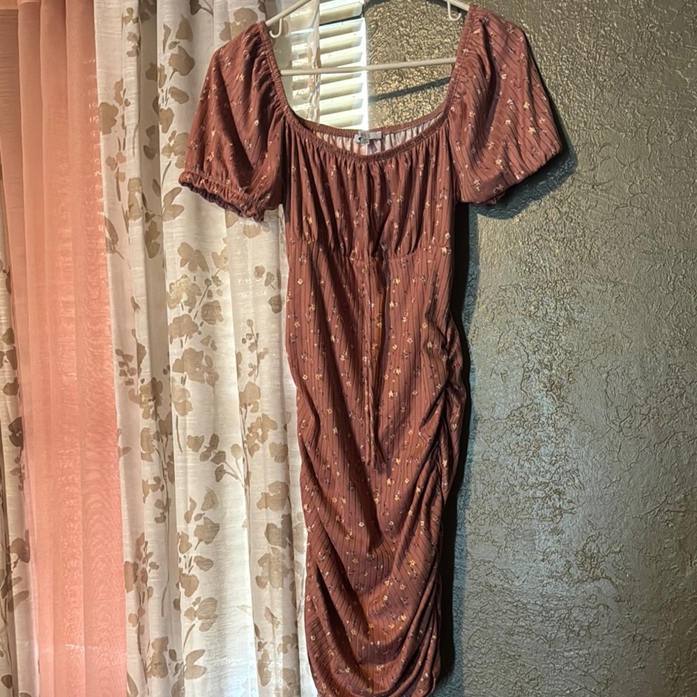 Elegant Brown Puff Sleeve Dress
